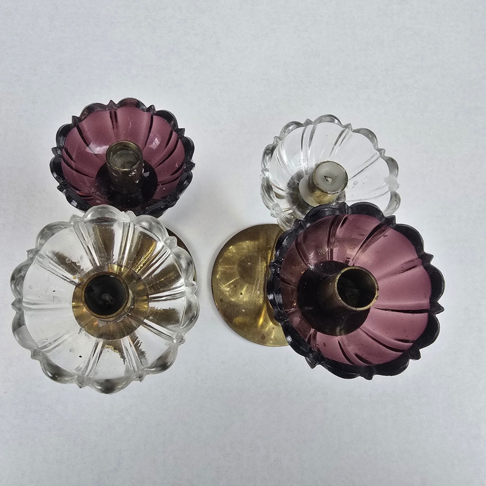 MCM Swedish Gunnar Ander Ystad Metall Brass Art Glass Flower Candle Holders Pair - Picture 5 of 9